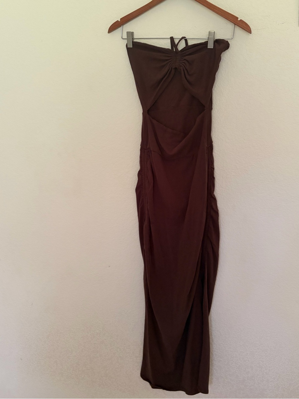 Organic cotton Brown Ruched Cutout Maxi Dress